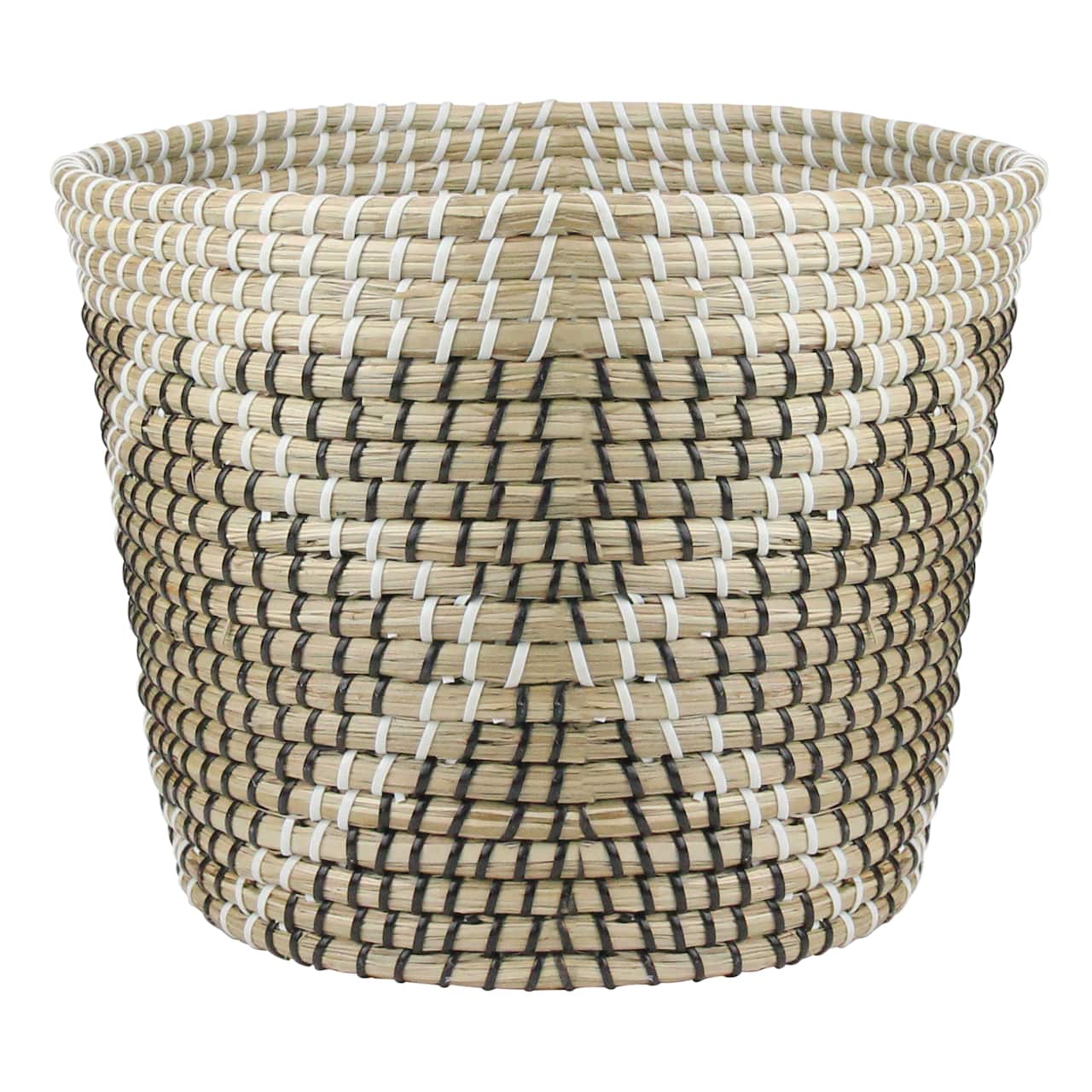 11.5" Beige Seagrass Woven Basket with Black & White Accents